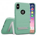 Wholesale iPhone X (Ten) Brushed TPU Hybrid Kickstand Case (Green)